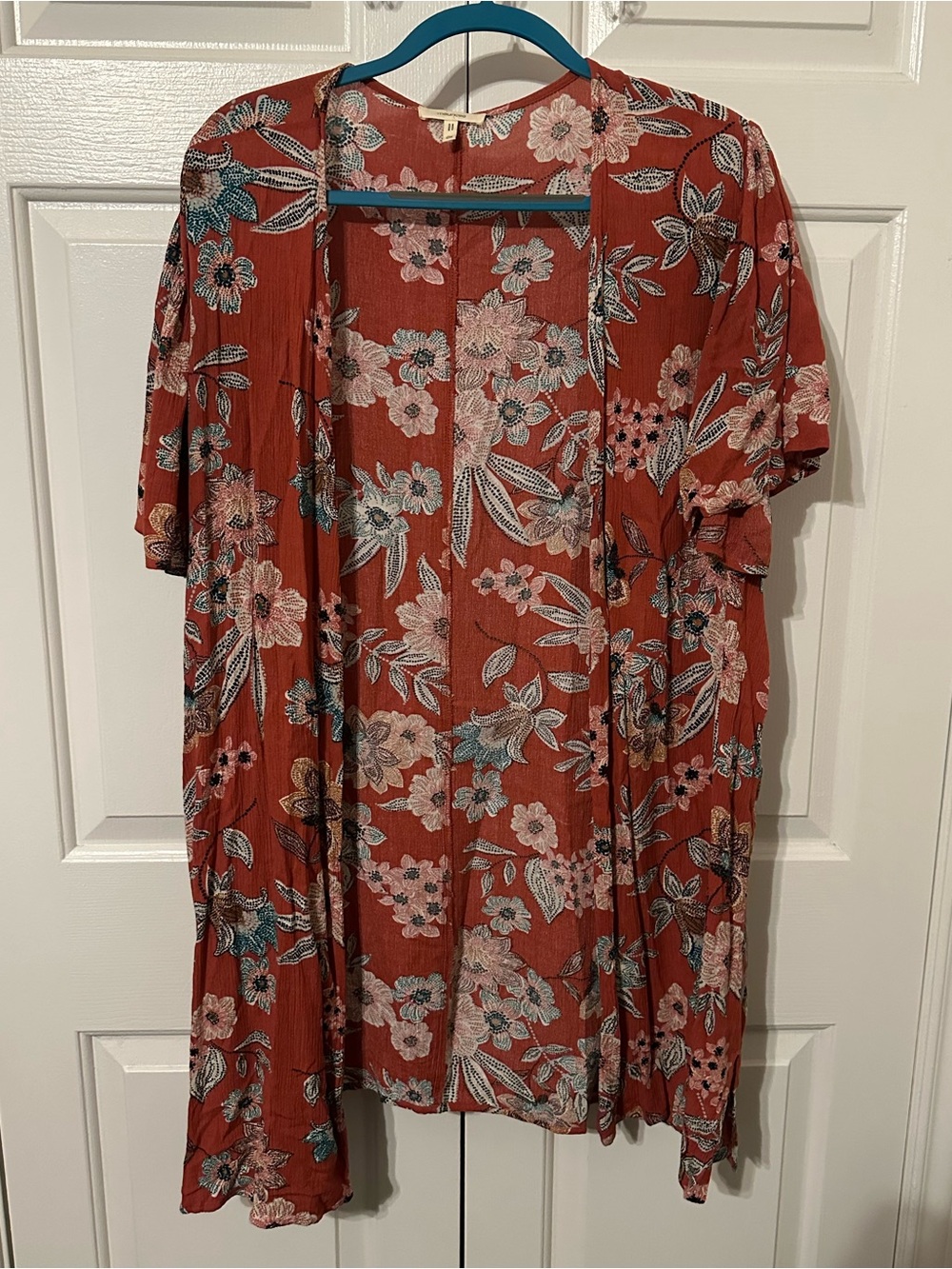 Maurices Rust Floral Open Front Kimono Cardigan